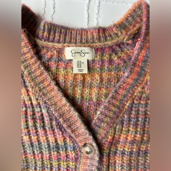 Jessica Simpson Multicolored Knit Woman’s Cardigan Balloon Sleeved Size XL - Picture 4 of 7